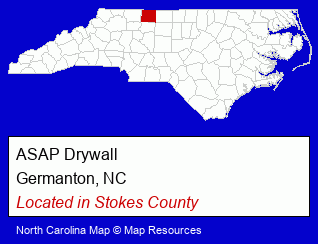 North Carolina counties map, showing the general location of ASAP Drywall