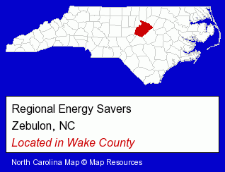 North Carolina counties map, showing the general location of Regional Energy Savers