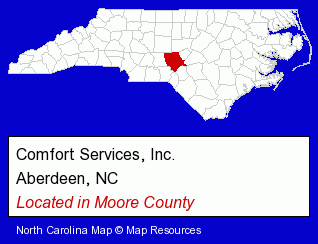 North Carolina counties map, showing the general location of Comfort Services, Inc.