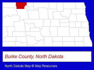 North Dakota map, showing the general location of Burke Central School