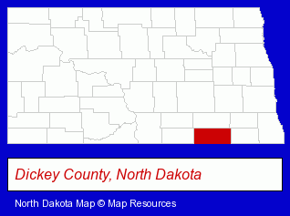 North Dakota map, showing the general location of Oakes Public Schools