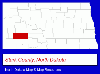 North Dakota map, showing the general location of Boespflug Trailers & Feed Inc