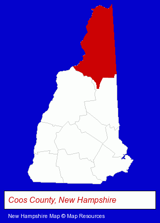 New Hampshire map, showing the general location of Coos Canoe & Snowshoe