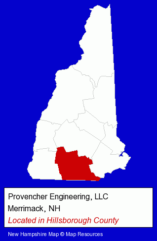 New Hampshire counties map, showing the general location of Provencher Engineering, LLC