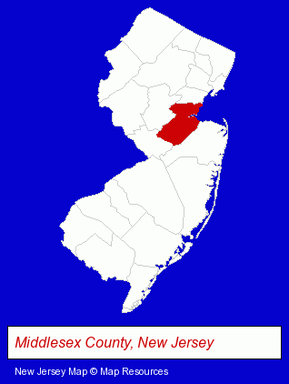 New Jersey map, showing the general location of Midhattan Woodworking Corporation