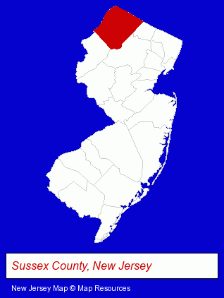 New Jersey map, showing the general location of Sussex Hills Limited