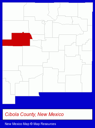 New Mexico map, showing the general location of 7 Cities Productions