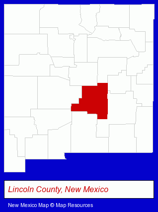 New Mexico map, showing the general location of Shuttle Ruidoso