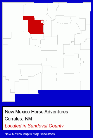 New Mexico counties map, showing the general location of New Mexico Horse Adventures