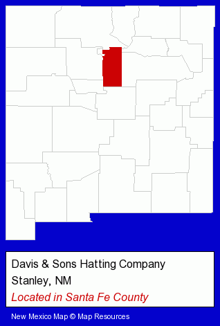 New Mexico counties map, showing the general location of Davis & Sons Hatting Company