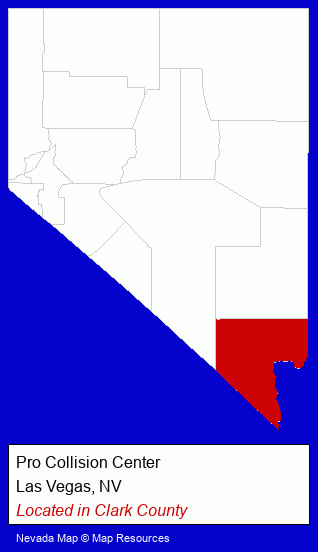 Nevada counties map, showing the general location of Pro Collision Center