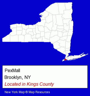 New York counties map, showing the general location of PexMall