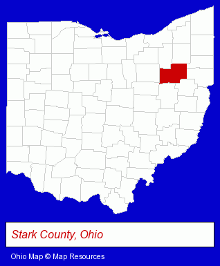 Ohio map, showing the general location of Canaan Acres Christian Camp