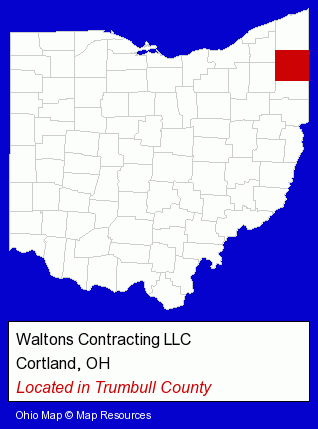 Ohio counties map, showing the general location of Waltons Contracting LLC