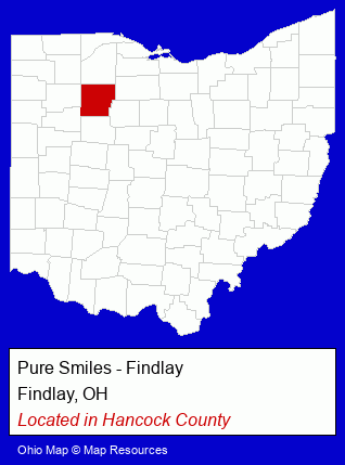 Ohio counties map, showing the general location of Pure Smiles - Findlay