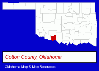 Oklahoma map, showing the general location of Walters Cooperative Elevator Association