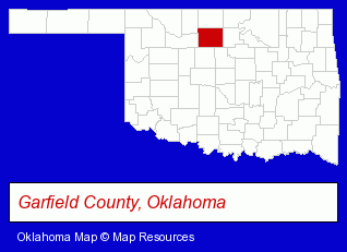 Oklahoma map, showing the general location of Garber Cooperative Elevator