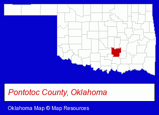 Oklahoma map, showing the general location of Oak Hills Golf & Country Club