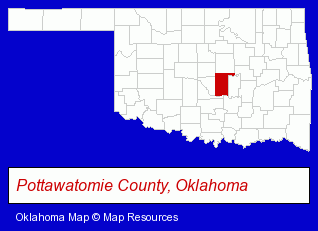 Oklahoma map, showing the general location of Shawnee Orthodontics