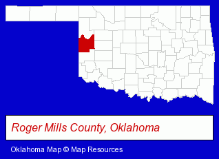Oklahoma map, showing the general location of Washita Battlefield National