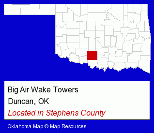 Oklahoma counties map, showing the general location of Big Air Wake Towers