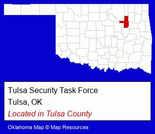 Oklahoma counties map, showing the general location of Tulsa Security Task Force
