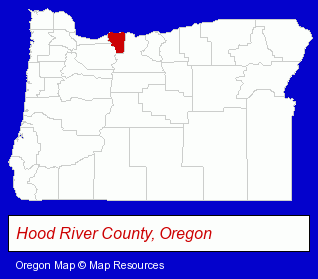 Oregon map, showing the general location of Hood River Hobbies