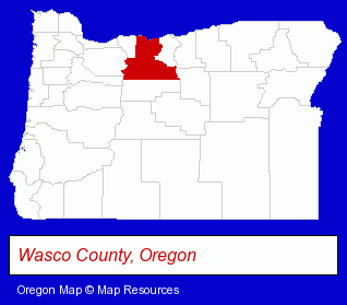 Oregon map, showing the general location of Columbia Homes in the Dalles