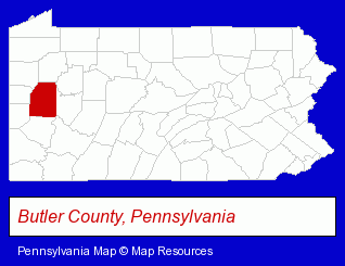 Pennsylvania map, showing the general location of Pulva Corporation