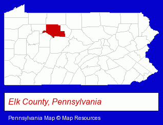 Pennsylvania map, showing the general location of Elk County Ammo & Arms