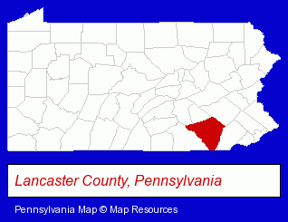 Pennsylvania map, showing the general location of Lancaster County RV