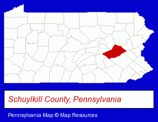 Pennsylvania map, showing the general location of Brown Bear's Taxidermy Studio