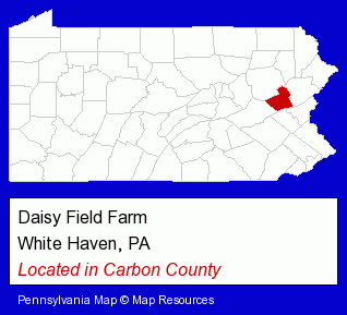 Pennsylvania counties map, showing the general location of Daisy Field Farm