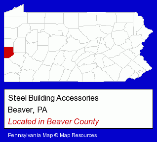 Pennsylvania counties map, showing the general location of Steel Building Accessories