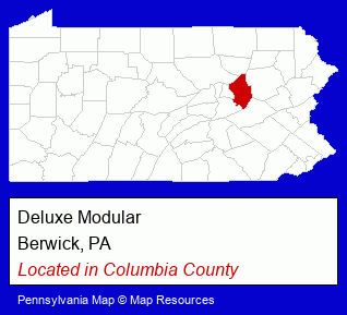 Pennsylvania counties map, showing the general location of Deluxe Modular