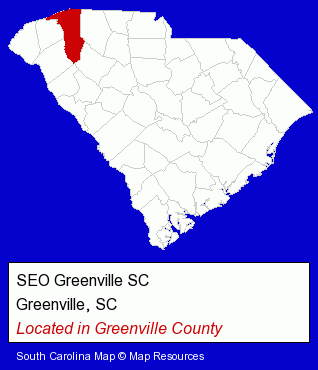 South Carolina counties map, showing the general location of SEO Greenville SC