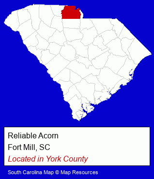 South Carolina counties map, showing the general location of Reliable Acorn