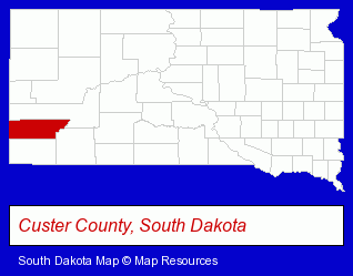 South Dakota map, showing the general location of Real Estate Center of Custer