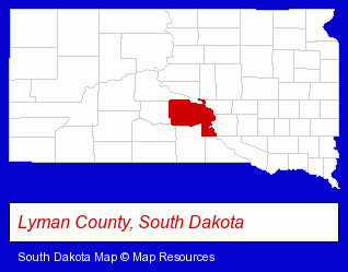 South Dakota map, showing the general location of Kennebec Telephone Company