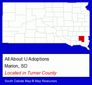 South Dakota counties map, showing the general location of All About U Adoptions