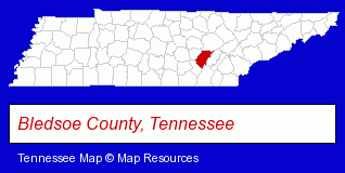 Tennessee map, showing the general location of Pikeville-Bledsoe County Chmbr