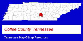 Tennessee map, showing the general location of Humane Society Coffee County