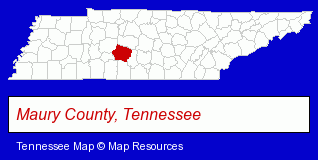 Tennessee map, showing the general location of Maury County Water System