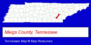 Tennessee map, showing the general location of Meigs County Schools