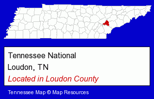 Tennessee counties map, showing the general location of Tennessee National