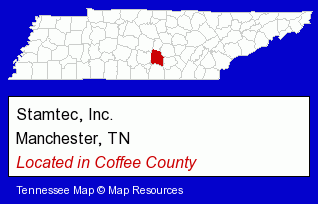 Tennessee counties map, showing the general location of Stamtec, Inc.