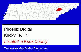 Tennessee counties map, showing the general location of Phoenix Digital