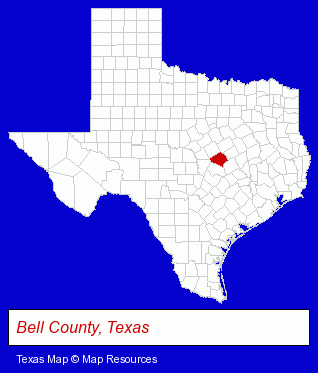 Texas map, showing the general location of Bell County Pest Control