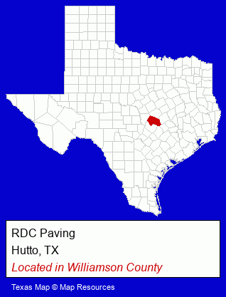 Texas counties map, showing the general location of RDC Paving