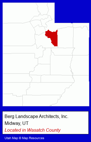Utah counties map, showing the general location of Berg Landscape Architects, Inc.